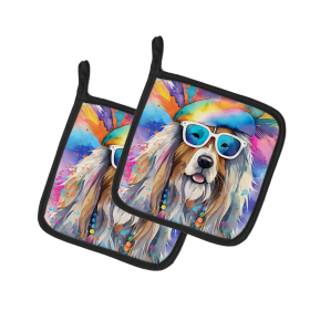 Hippie Dawg Pair of Pot Holders (Design: Bearded Collie 2456, size: 7.5HX7.5W)