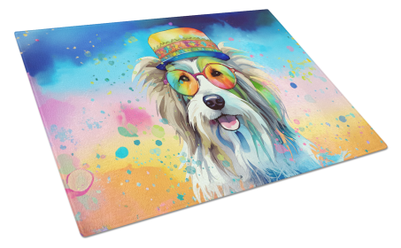Hippie Dawg Glass Cutting Board (Dog Breed: Bearded Collie 2457, size: large)