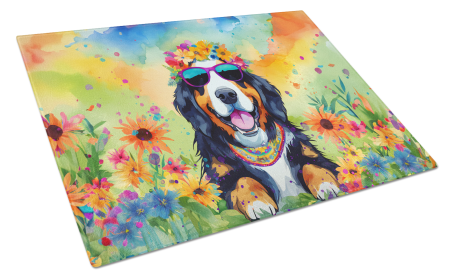 Hippie Dawg Glass Cutting Board (Dog Breed: Bernese Mountain Dog 2458, size: large)