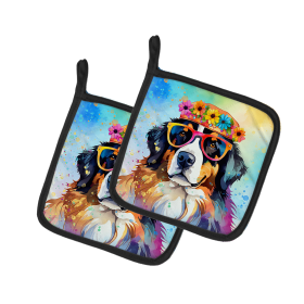Hippie Dawg Pair of Pot Holders (Design: Bernese Mountain Dog 2461, size: 7.5HX7.5W)