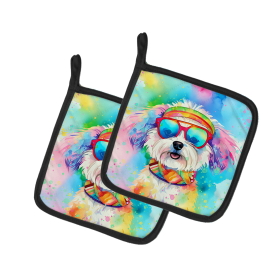Hippie Dawg Pair of Pot Holders (Design: Bichon Frise 2463, size: 7.5HX7.5W)