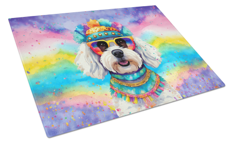 Hippie Dawg Glass Cutting Board (Dog Breed: Bichon Frise 2464, size: large)