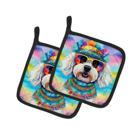 Hippie Dawg Pair of Pot Holders (Design: Bichon Frise 2464, size: 7.5HX7.5W)