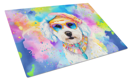 Hippie Dawg Glass Cutting Board (Dog Breed: Bichon Frise 2465, size: large)