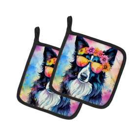 Hippie Dawg Pair of Pot Holders (Design: Border Collie 2466, size: 7.5HX7.5W)