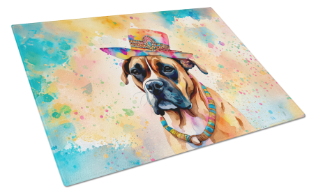 Hippie Dawg Glass Cutting Board (Dog Breed: Boxer 2471, size: large)