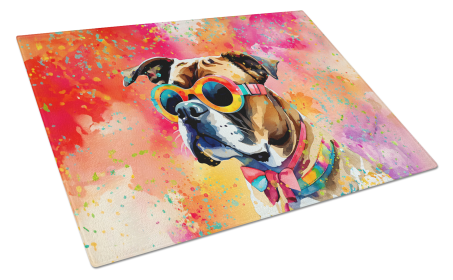 Hippie Dawg Glass Cutting Board (Dog Breed: Boxer 2473, size: large)