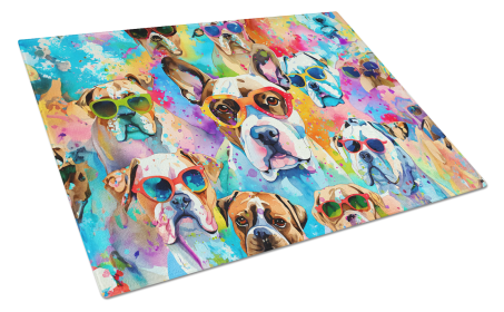 Hippie Dawg Glass Cutting Board (Dog Breed: Boxer 2474, size: large)