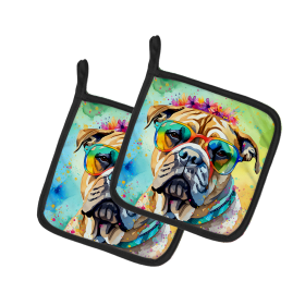 Hippie Dawg Pair of Pot Holders (Design: Bullmastiff 2478, size: 7.5HX7.5W)