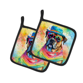 Hippie Dawg Pair of Pot Holders (Design: Cane Corso 2481, size: 7.5HX7.5W)