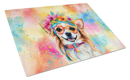 Hippie Dawg Glass Cutting Board (Dog Breed: Chihuahua 2488, size: large)