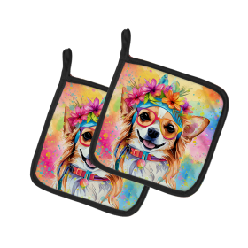 Hippie Dawg Pair of Pot Holders (Design: Chihuahua 2488, size: 7.5HX7.5W)