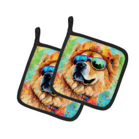 Hippie Dawg Pair of Pot Holders (Design: Chow Chow 2490, size: 7.5HX7.5W)