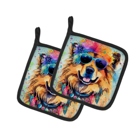Hippie Dawg Pair of Pot Holders (Design: Chow Chow 2491, size: 7.5HX7.5W)