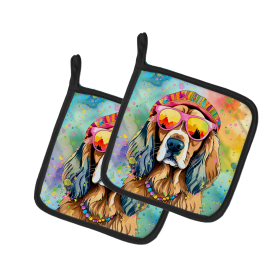 Hippie Dawg Pair of Pot Holders (Design: Cocker Spaniel 2492, size: 7.5HX7.5W)