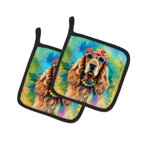 Hippie Dawg Pair of Pot Holders (Design: Cocker Spaniel 2493, size: 7.5HX7.5W)