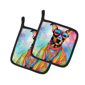 Hippie Dawg Pair of Pot Holders (Design: Doberman Pinscher 2502, size: 7.5HX7.5W)