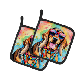 Hippie Dawg Pair of Pot Holders (Design: Doberman Pinscher 2504, size: 7.5HX7.5W)