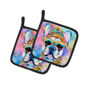 Hippie Dawg Pair of Pot Holders (Design: French Bulldog 2505, size: 7.5HX7.5W)