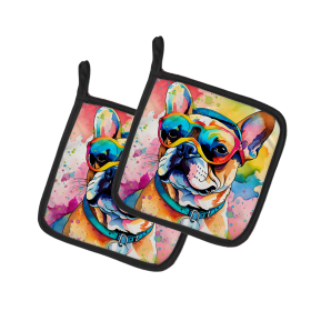 Hippie Dawg Pair of Pot Holders (Design: French Bulldog 2506, size: 7.5HX7.5W)