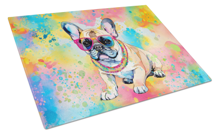 Hippie Dawg Glass Cutting Board (Dog Breed: French Bulldog 2507, size: large)