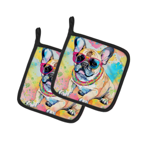 Hippie Dawg Pair of Pot Holders (Design: French Bulldog 2507, size: 7.5HX7.5W)