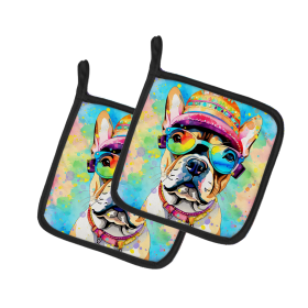 Hippie Dawg Pair of Pot Holders (Design: French Bulldog 2508, size: 7.5HX7.5W)
