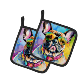 Hippie Dawg Pair of Pot Holders (Design: French Bulldog 2509, size: 7.5HX7.5W)