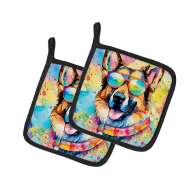 Hippie Dawg Pair of Pot Holders (Design: German Shepherd 2510, size: 7.5HX7.5W)
