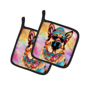 Hippie Dawg Pair of Pot Holders (Design: German Shepherd 2511, size: 7.5HX7.5W)