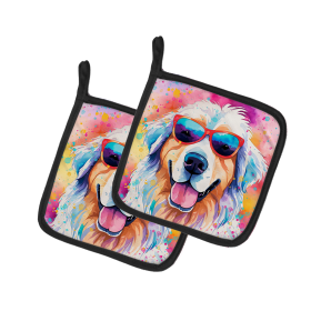 Hippie Dawg Pair of Pot Holders (Design: Great Pyrenees 2516, size: 7.5HX7.5W)