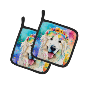 Hippie Dawg Pair of Pot Holders (Design: Great Pyrenees 2518, size: 7.5HX7.5W)