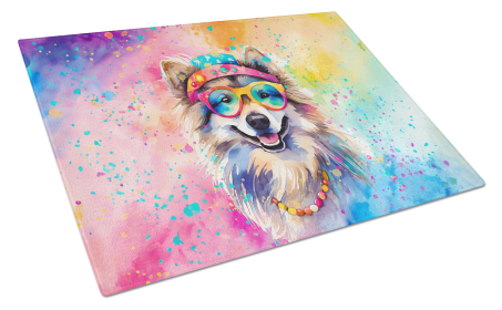 Hippie Dawg Glass Cutting Board (Dog Breed: Keeshond 2519, size: large)