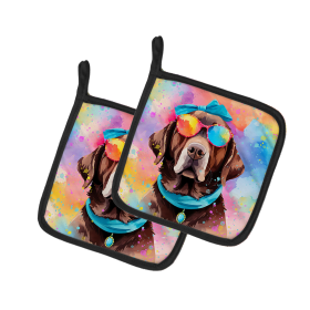 Hippie Dawg Pair of Pot Holders (Design: Labrador Chocolate 2525, size: 7.5HX7.5W)