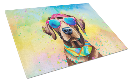 Hippie Dawg Glass Cutting Board (Dog Breed: Labrador Chocolate 2527, size: large)