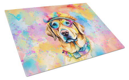 Hippie Dawg Glass Cutting Board (Dog Breed: Labrador Yellow 2528, size: large)
