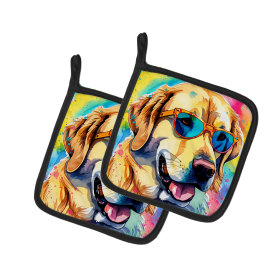 Hippie Dawg Pair of Pot Holders (Design: Labrador Yellow 2529, size: 7.5HX7.5W)