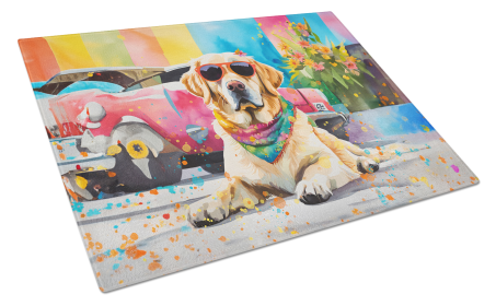 Hippie Dawg Glass Cutting Board (Dog Breed: Labrador Yellow 2530, size: large)