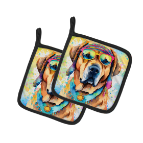 Hippie Dawg Pair of Pot Holders (Design: Mastiff 2532, size: 7.5HX7.5W)