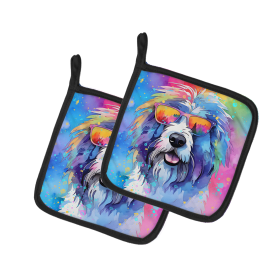 Hippie Dawg Pair of Pot Holders (Design: Old English Sheepdog 2534, size: 7.5HX7.5W)