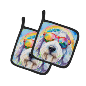 Hippie Dawg Pair of Pot Holders (Design: Old English Sheepdog 2535, size: 7.5HX7.5W)