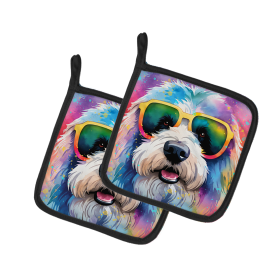 Hippie Dawg Pair of Pot Holders (Design: Old English Sheepdog 2536, size: 7.5HX7.5W)