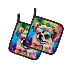 Hippie Dawg Pair of Pot Holders (Design: Pomeranian 2537, size: 7.5HX7.5W)