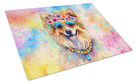 Hippie Dawg Glass Cutting Board (Dog Breed: Pomeranian 2539, size: large)