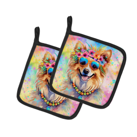 Hippie Dawg Pair of Pot Holders (Design: Pomeranian 2539, size: 7.5HX7.5W)