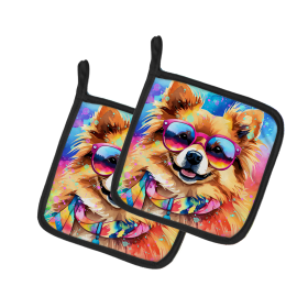 Hippie Dawg Pair of Pot Holders (Design: Pomeranian 2540, size: 7.5HX7.5W)