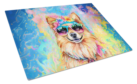 Hippie Dawg Glass Cutting Board (Dog Breed: Pomeranian 2541, size: large)