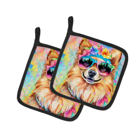 Hippie Dawg Pair of Pot Holders (Design: Pomeranian 2541, size: 7.5HX7.5W)