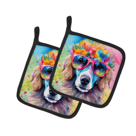 Hippie Dawg Pair of Pot Holders (Design: Poodle 2542, size: 7.5HX7.5W)