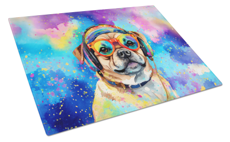 Hippie Dawg Glass Cutting Board (Dog Breed: Pug 2543, size: large)